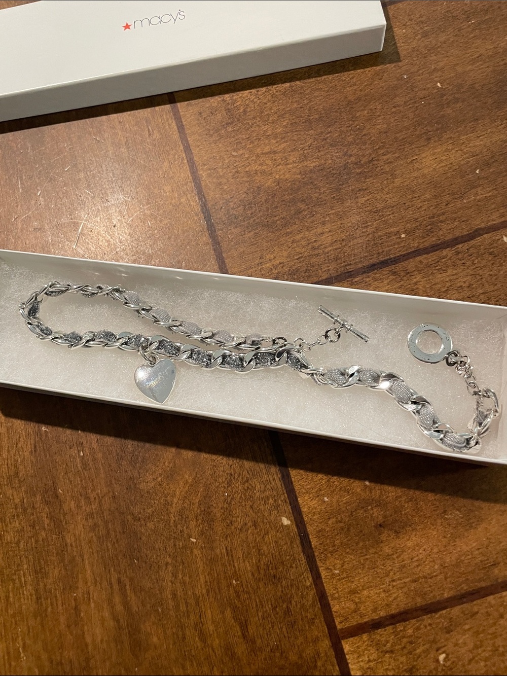 Macy's Silver Heart Link Toggle Bracelet